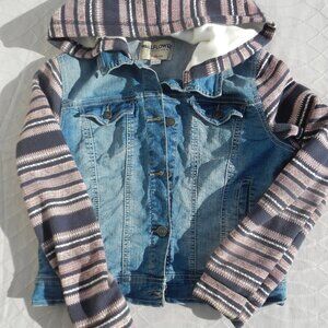 WALLFLOWER Hoodie Jeans Jacket Blue Striped Hooded Fit Casual Girls L